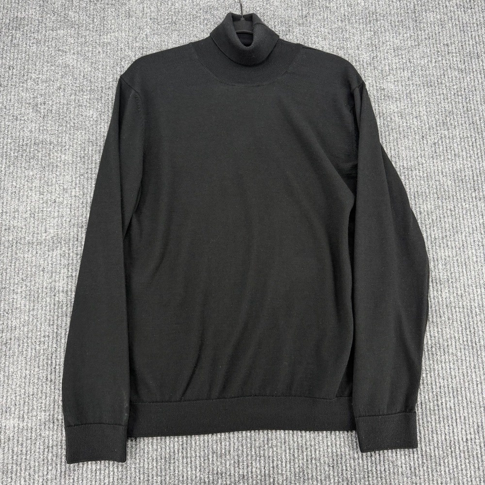 Merino Wool Turtleneck Sweater Men XL Black Minimal Knit Soft Acrylic